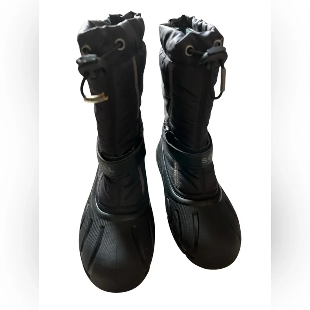 Sorel Flurry Snow Boots Black Gray Winter‎ Lined YOUTH 4 Black INSULATED warm✅